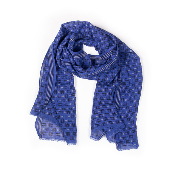ERMENEGILDO ZEGNA ROYAL BLUE & BLACK WHITE PALANKIN SCARFWOMENS SIZE 180CM